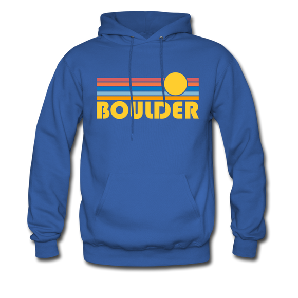 Boulder, Colorado Hoodie - Retro Sunrise Boulder Crewneck Hooded Sweatshirt - royal blue