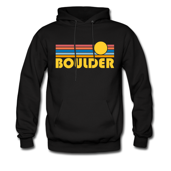 Boulder, Colorado Hoodie - Retro Sunrise Boulder Crewneck Hooded Sweatshirt - black