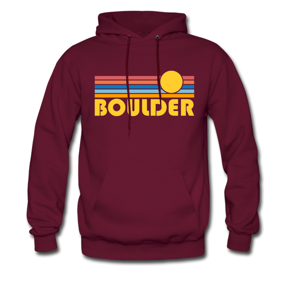 Boulder, Colorado Hoodie - Retro Sunrise Boulder Crewneck Hooded Sweatshirt - burgundy