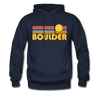 Boulder, Colorado Hoodie - Retro Sunrise Boulder Crewneck Hooded Sweatshirt - navy