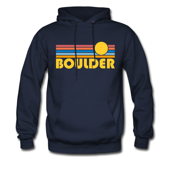 Boulder, Colorado Hoodie - Retro Sunrise Boulder Crewneck Hooded Sweatshirt - navy