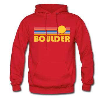 Boulder, Colorado Hoodie - Retro Sunrise Boulder Crewneck Hooded Sweatshirt - red