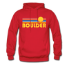 Boulder, Colorado Hoodie - Retro Sunrise Boulder Crewneck Hooded Sweatshirt - red