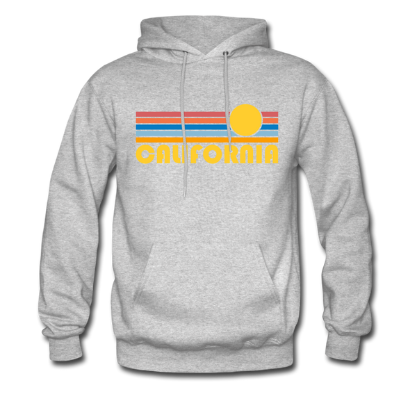California Hoodie - Retro Sunrise California Crewneck Hooded Sweatshirt - heather gray