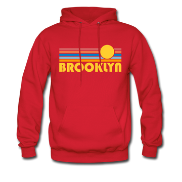Brooklyn, New York Hoodie - Retro Sunrise Brooklyn Crewneck Hooded Sweatshirt - red