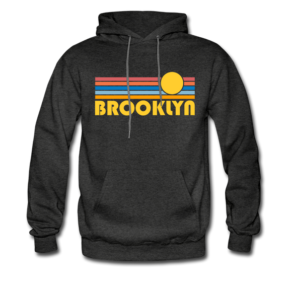 Brooklyn, New York Hoodie - Retro Sunrise Brooklyn Crewneck Hooded Sweatshirt - charcoal gray