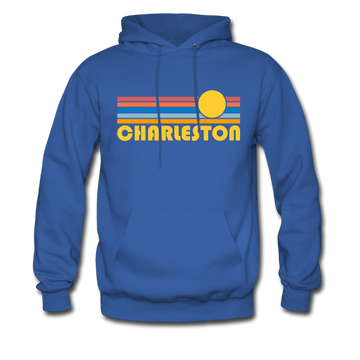 Charleston, South Carolina Hoodie - Retro Sunrise Charleston Crewneck Hooded Sweatshirt - royal blue