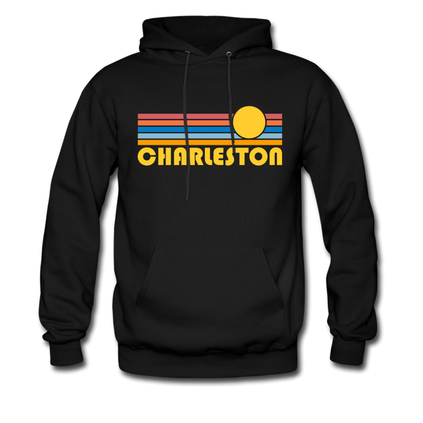 Charleston, South Carolina Hoodie - Retro Sunrise Charleston Crewneck Hooded Sweatshirt - black