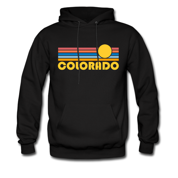 Colorado Hoodie - Retro Sunrise Colorado Crewneck Hooded Sweatshirt - black