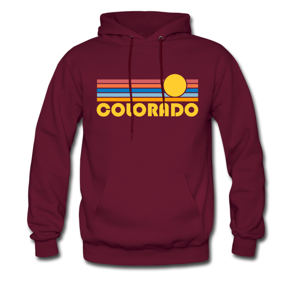 Colorado Hoodie - Retro Sunrise Colorado Crewneck Hooded Sweatshirt - burgundy