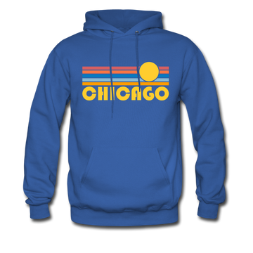 Chicago, Illinois Hoodie - Retro Sunrise Chicago Crewneck Hooded Sweatshirt - royal blue