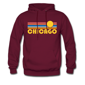 Chicago, Illinois Hoodie - Retro Sunrise Chicago Crewneck Hooded Sweatshirt - burgundy