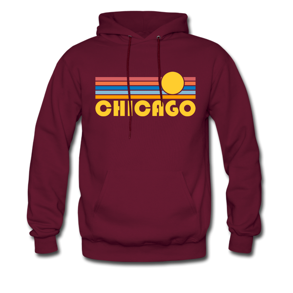 Chicago, Illinois Hoodie - Retro Sunrise Chicago Crewneck Hooded Sweatshirt - burgundy