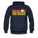 Chicago, Illinois Hoodie - Retro Sunrise Chicago Crewneck Hooded Sweatshirt - navy