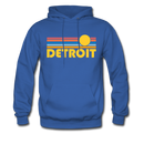 Detroit, Michigan Hoodie - Retro Sunrise Detroit Crewneck Hooded Sweatshirt - royal blue