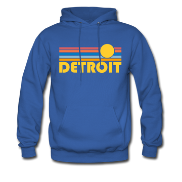 Detroit, Michigan Hoodie - Retro Sunrise Detroit Crewneck Hooded Sweatshirt - royal blue