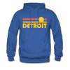 Detroit, Michigan Hoodie - Retro Sunrise Detroit Crewneck Hooded Sweatshirt - royal blue