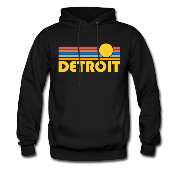 Detroit, Michigan Hoodie - Retro Sunrise Detroit Crewneck Hooded Sweatshirt - black