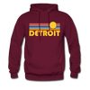 Detroit, Michigan Hoodie - Retro Sunrise Detroit Crewneck Hooded Sweatshirt - burgundy