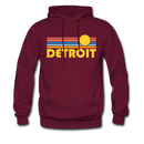 Detroit, Michigan Hoodie - Retro Sunrise Detroit Crewneck Hooded Sweatshirt - burgundy