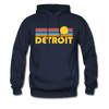 Detroit, Michigan Hoodie - Retro Sunrise Detroit Crewneck Hooded Sweatshirt - navy