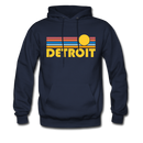 Detroit, Michigan Hoodie - Retro Sunrise Detroit Crewneck Hooded Sweatshirt - navy