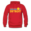 Detroit, Michigan Hoodie - Retro Sunrise Detroit Crewneck Hooded Sweatshirt - red