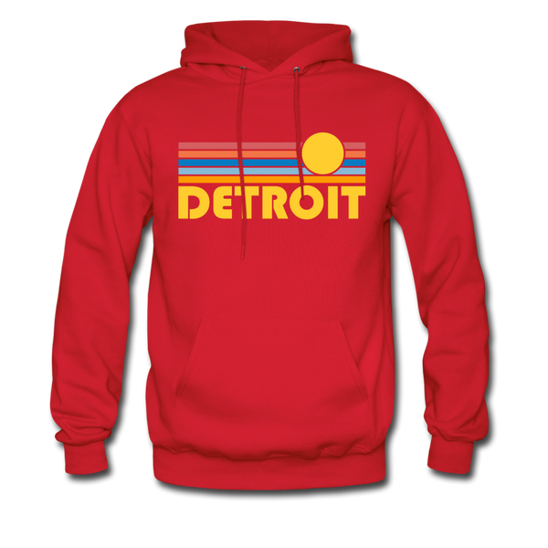 Detroit, Michigan Hoodie - Retro Sunrise Detroit Crewneck Hooded Sweatshirt - red