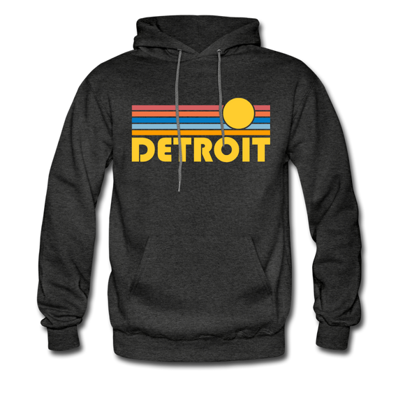 Detroit, Michigan Hoodie - Retro Sunrise Detroit Crewneck Hooded Sweatshirt - charcoal gray