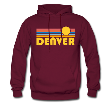 Denver, Colorado Hoodie - Retro Sunrise Denver Crewneck Hooded Sweatshirt - burgundy