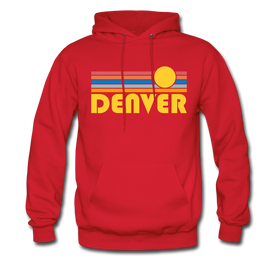 Denver, Colorado Hoodie - Retro Sunrise Denver Crewneck Hooded Sweatshirt - red