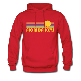 Florida Keys, Florida Hoodie - Retro Sunrise Florida Keys Crewneck Hooded Sweatshirt - red