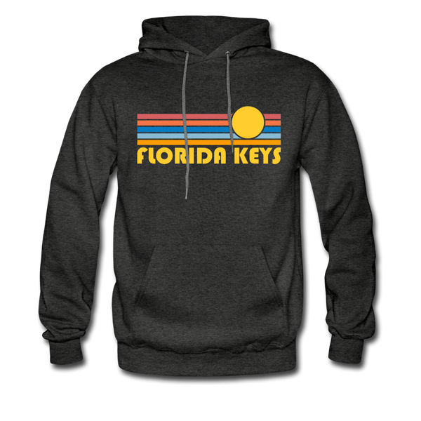 Florida Keys, Florida Hoodie - Retro Sunrise Florida Keys Crewneck Hooded Sweatshirt - charcoal gray