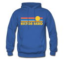 Hilton Head, South Carolina Hoodie - Retro Sunrise Hilton Head Crewneck Hooded Sweatshirt - royal blue