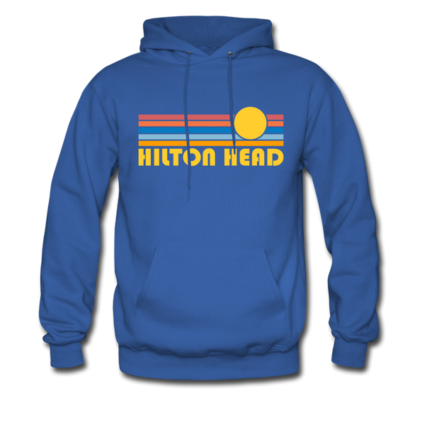Hilton Head, South Carolina Hoodie - Retro Sunrise Hilton Head Crewneck Hooded Sweatshirt - royal blue
