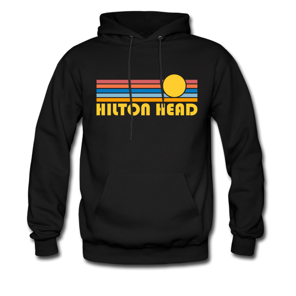 Hilton Head, South Carolina Hoodie - Retro Sunrise Hilton Head Crewneck Hooded Sweatshirt - black