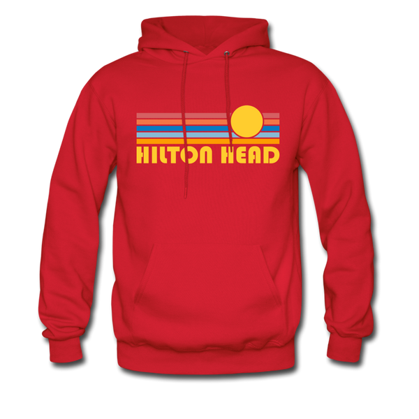 Hilton Head, South Carolina Hoodie - Retro Sunrise Hilton Head Crewneck Hooded Sweatshirt - red
