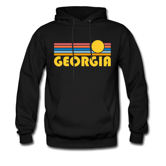 Georgia Hoodie - Retro Sunrise Georgia Crewneck Hooded Sweatshirt - black