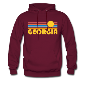 Georgia Hoodie - Retro Sunrise Georgia Crewneck Hooded Sweatshirt - burgundy