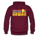 Hawaii Hoodie - Retro Sunrise Hawaii Crewneck Hooded Sweatshirt - burgundy