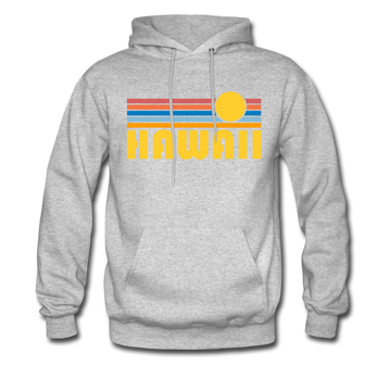 Hawaii Hoodie - Retro Sunrise Hawaii Crewneck Hooded Sweatshirt - heather gray