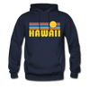 Hawaii Hoodie - Retro Sunrise Hawaii Crewneck Hooded Sweatshirt - navy