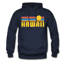 Hawaii Hoodie - Retro Sunrise Hawaii Crewneck Hooded Sweatshirt - navy