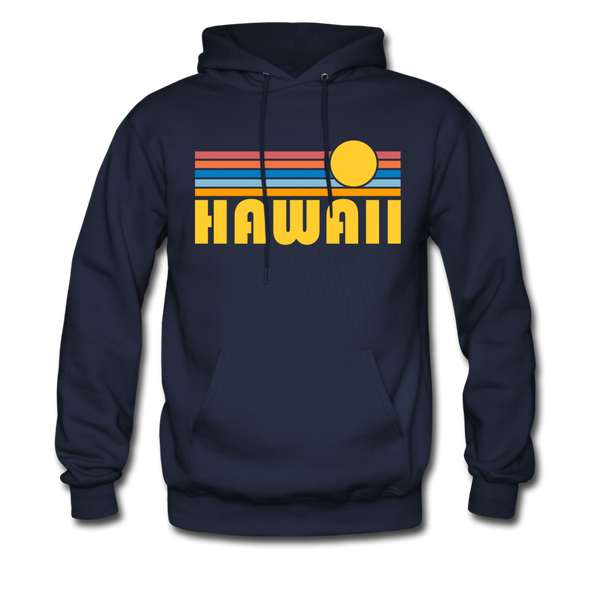 Hawaii Hoodie - Retro Sunrise Hawaii Crewneck Hooded Sweatshirt - navy