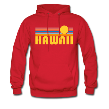 Hawaii Hoodie - Retro Sunrise Hawaii Crewneck Hooded Sweatshirt - red