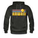 Hawaii Hoodie - Retro Sunrise Hawaii Crewneck Hooded Sweatshirt - charcoal gray