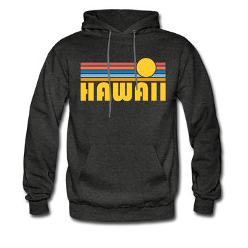 Hawaii Hoodie - Retro Sunrise Hawaii Crewneck Hooded Sweatshirt - charcoal gray