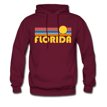 Florida Hoodie - Retro Sunrise Florida Crewneck Hooded Sweatshirt - burgundy