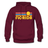 Florida Hoodie - Retro Sunrise Florida Crewneck Hooded Sweatshirt - burgundy
