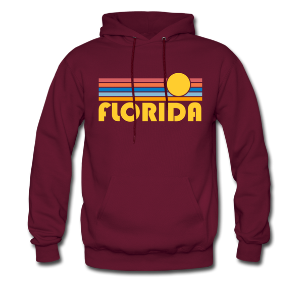 Florida Hoodie - Retro Sunrise Florida Crewneck Hooded Sweatshirt - burgundy